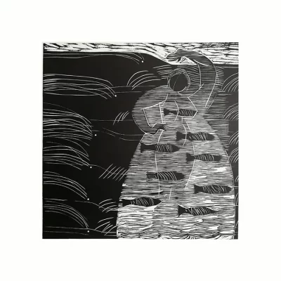 Serie Marinas. Bajo el agua. Xilografía